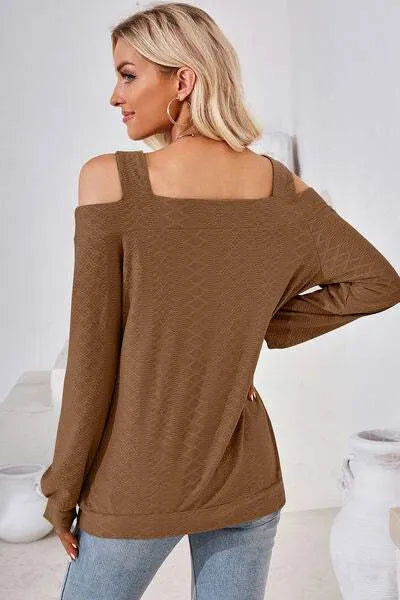 Cutout Square Neck Cold Shoulder T-Shirt Women's T-Shirts - Tophatter Daily Deals